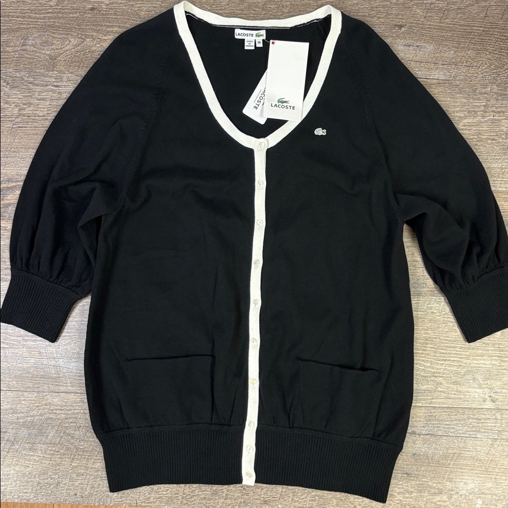 Lacoste “Devanlay” Contrast Trim Cotton Cardigan Sweater (Size 38 / US 6)